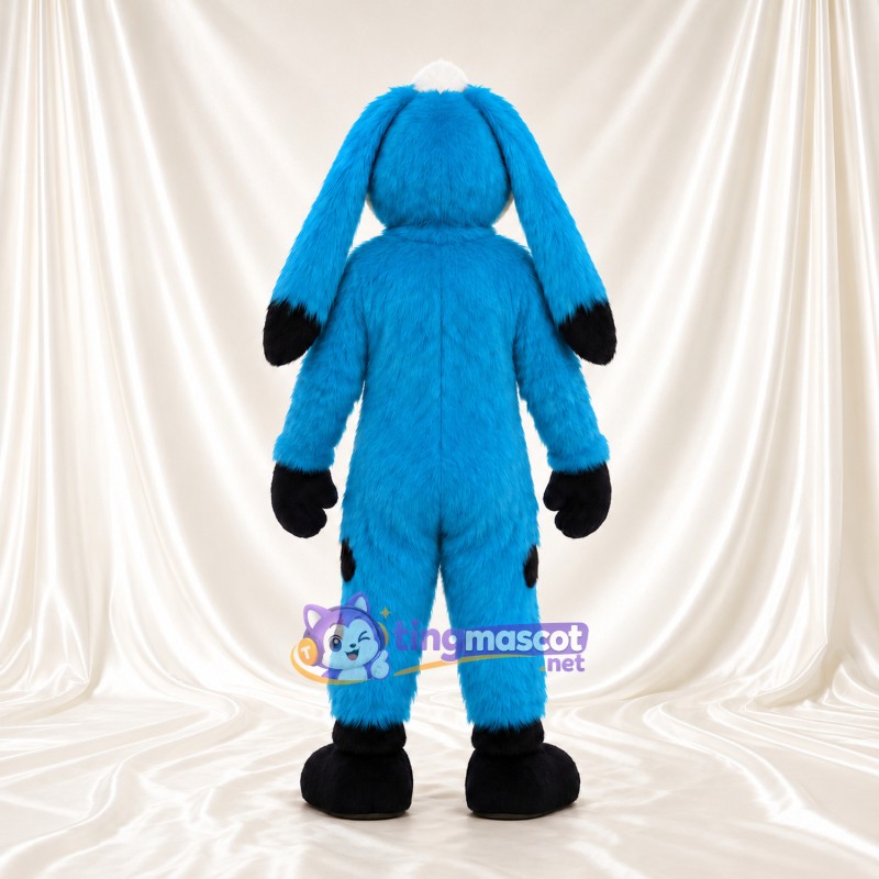 Blue Rabbit Mascot Costume - Long Black-Tipped Ears and White Belly Blue Rabbit Mascot Costume - Long Black-Tipped Ears and White Belly