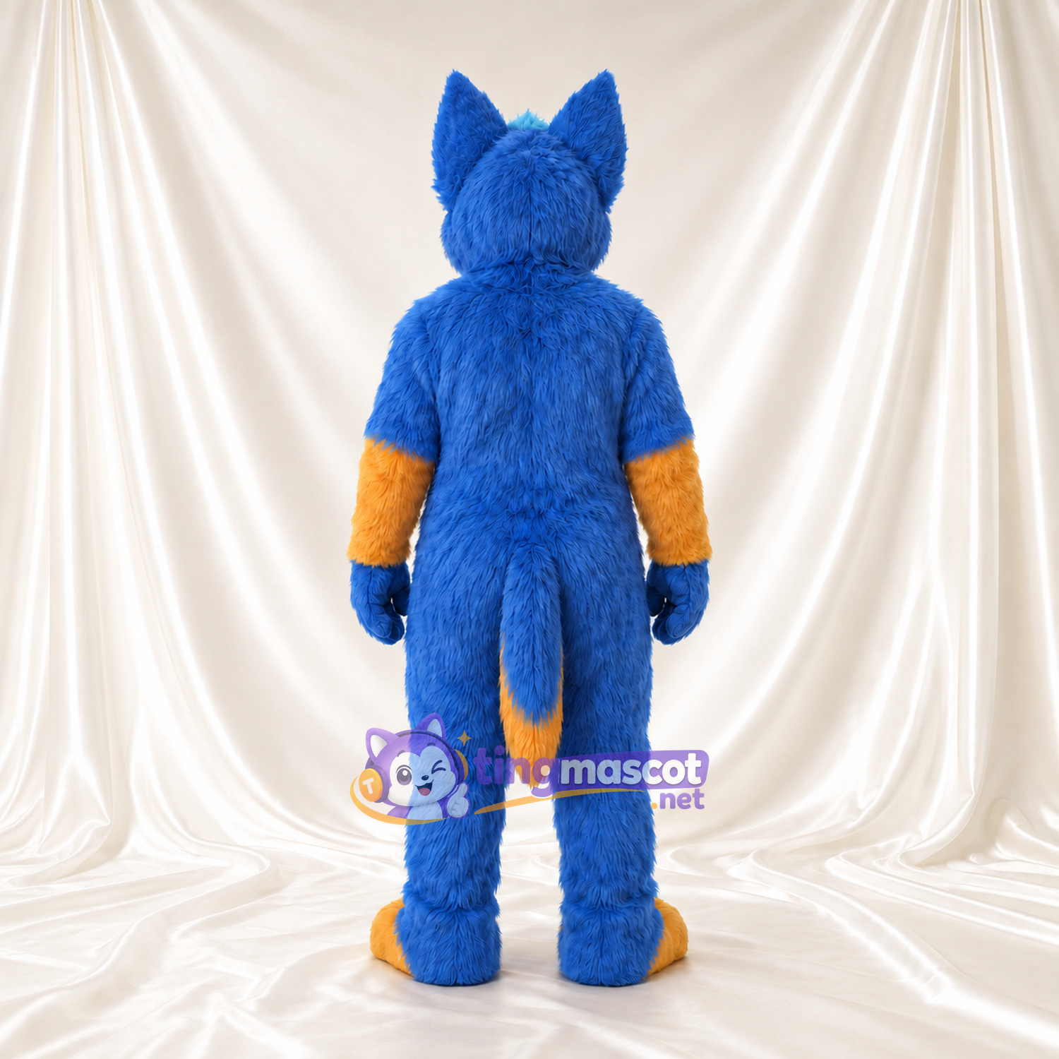 Costume de mascotte Loup – bleu – Torse (doré); Pattes (doré) Costume de mascotte Loup – bleu – Torse (doré); Pattes (doré)