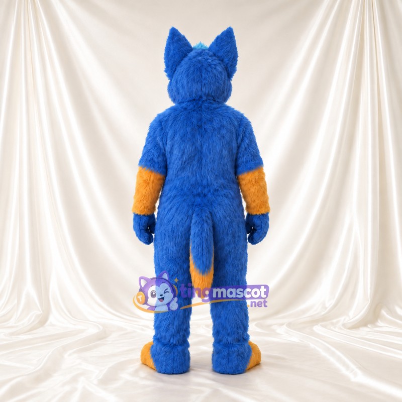 Costume de mascotte Loup – bleu – Torse (doré); Pattes (doré) Costume de mascotte Loup – bleu – Torse (doré); Pattes (doré)