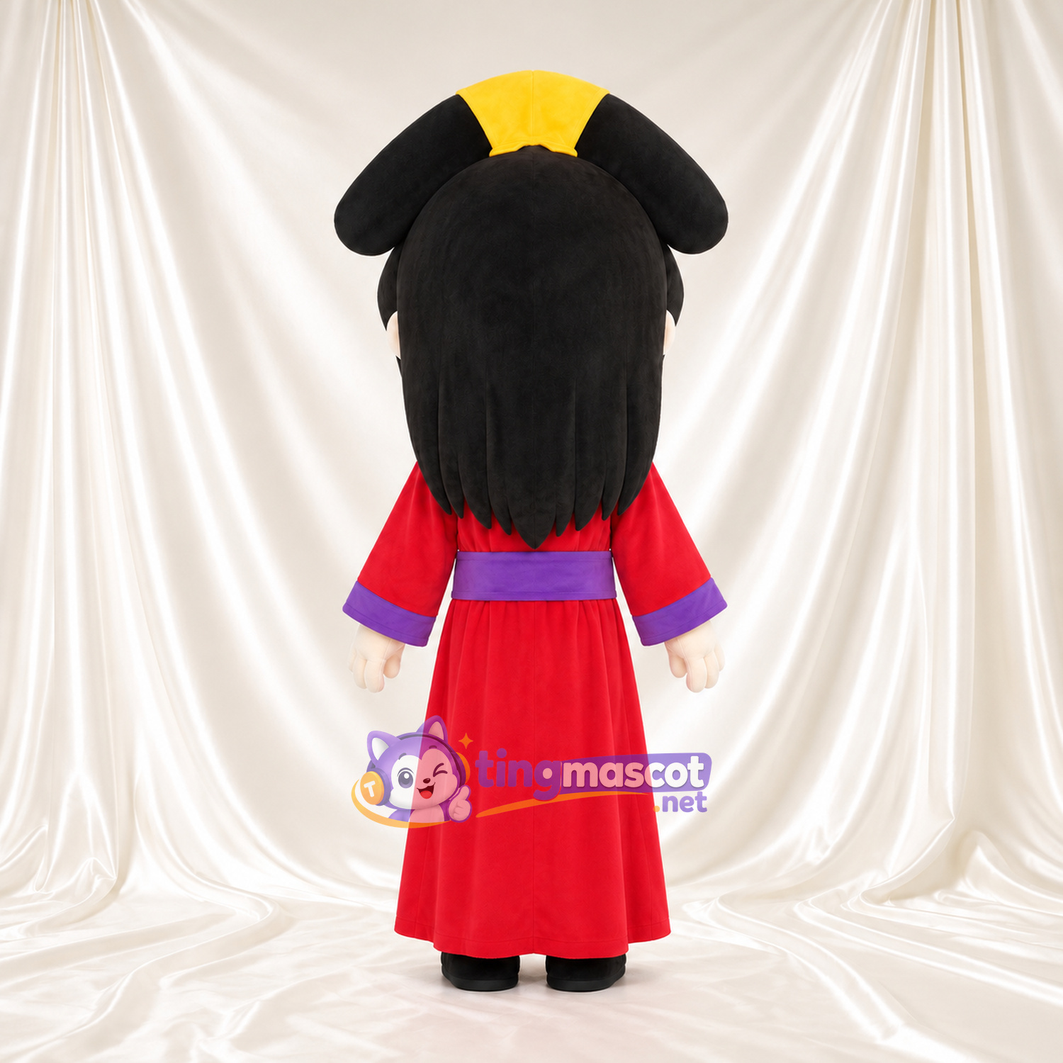Anime Girl Mascot Costume - Red Robe and Purple Sash Anime Girl Mascot Costume - Red Robe and Purple Sash