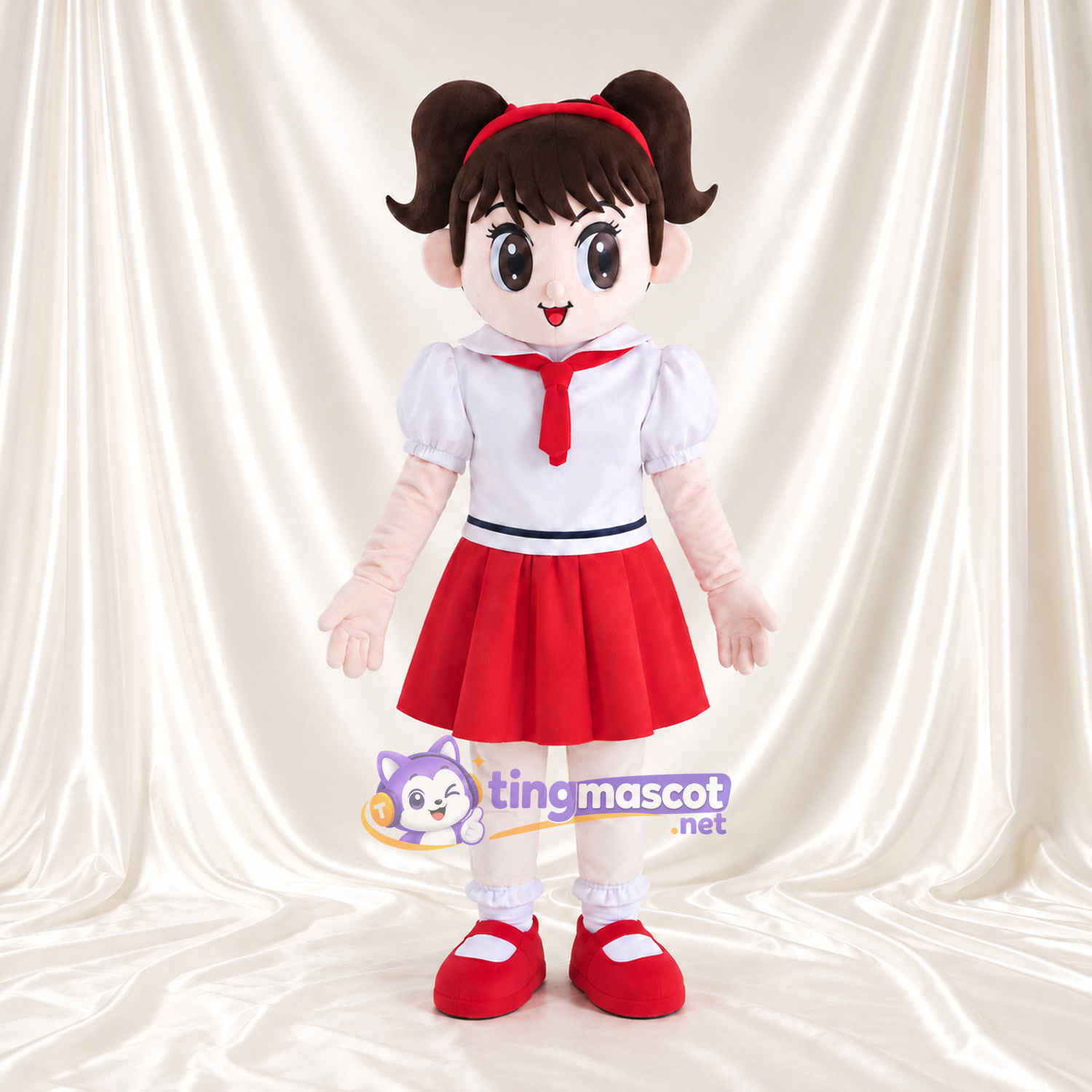 Anime Schoolgirl Mascot Costume - White Blouse and Red Skirt Anime Schoolgirl Mascot Costume - White Blouse and Red Skirt
