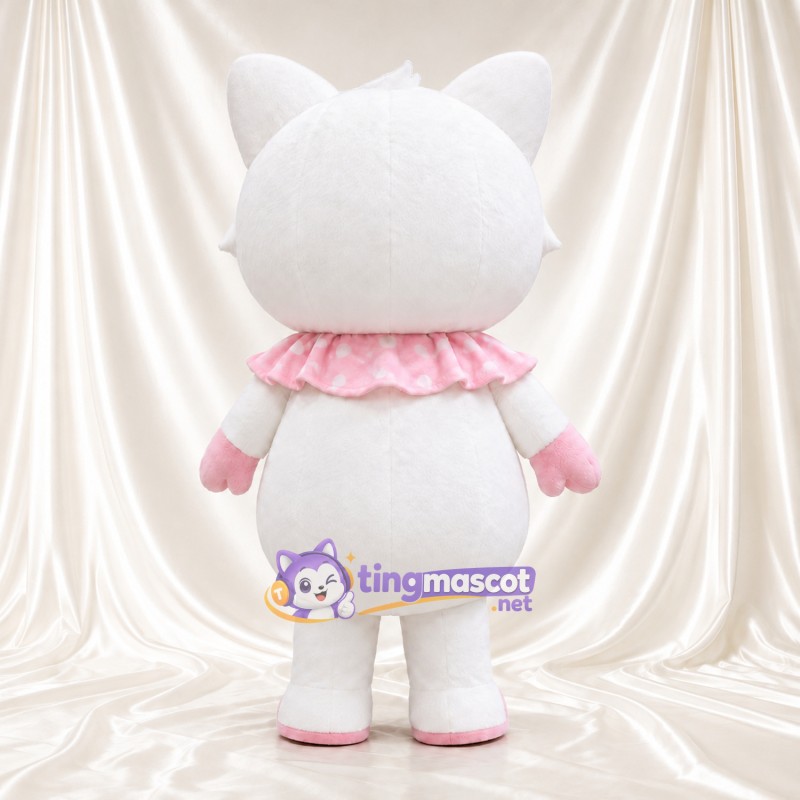 Costume de mascotte Chat – blanc – Nœud (rouge); Pattes (rose) Costume de mascotte Chat – blanc – Nœud (rouge); Pattes (rose)