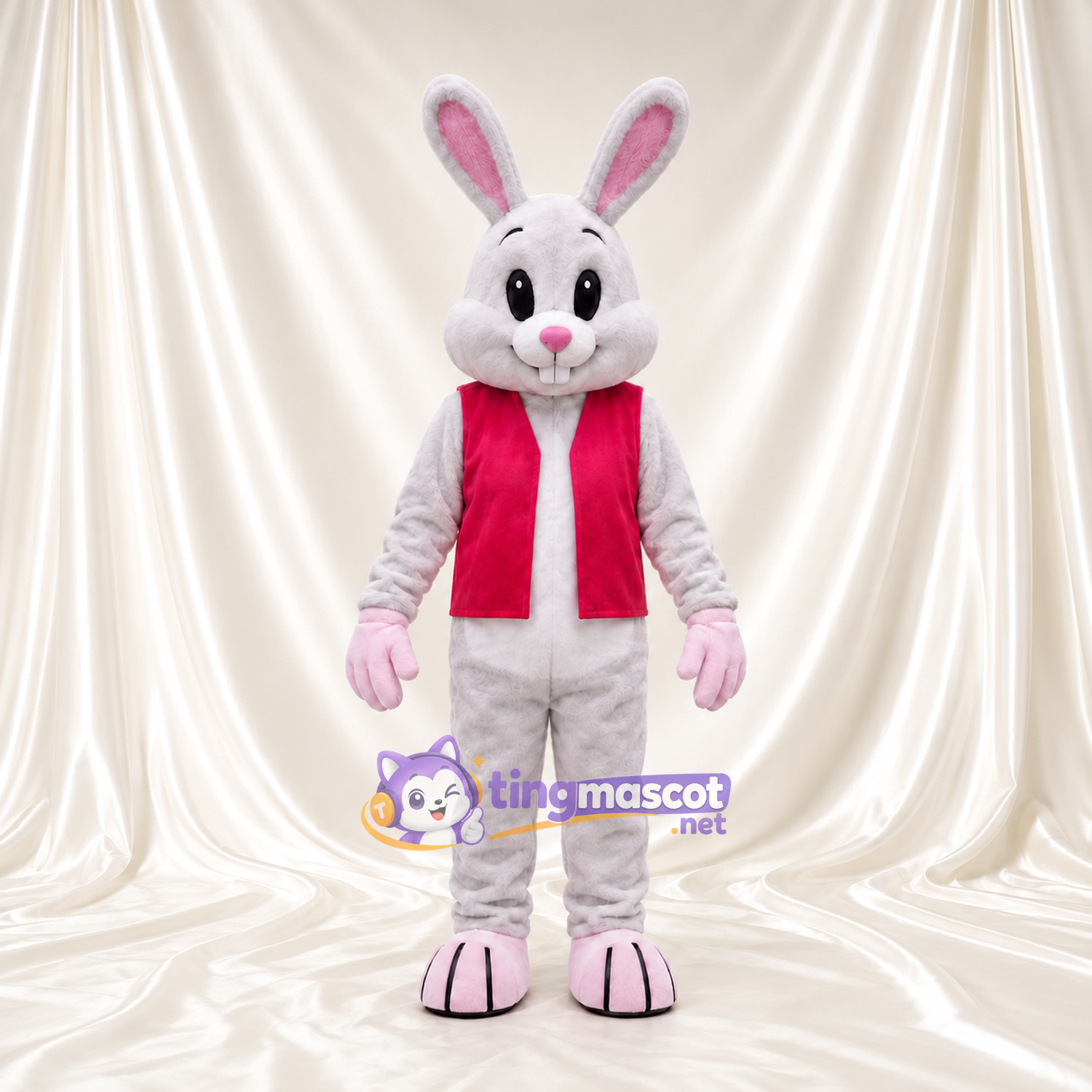 Costume de mascotte Lapin – gris – Gilet (rose); Pieds (rose) Costume de mascotte Lapin – gris – Gilet (rose); Pieds (rose)