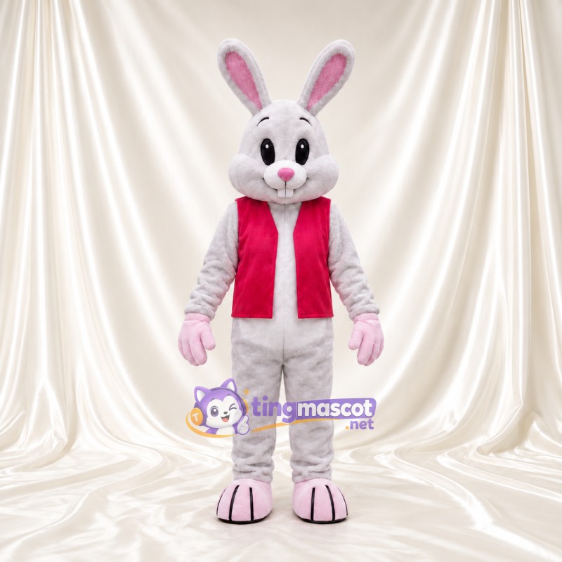 Costume de mascotte Lapin – gris – Gilet (rose); Pieds (rose)