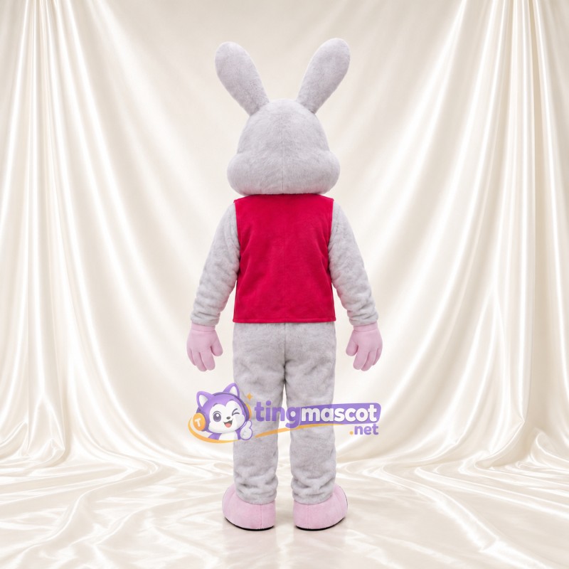 Costume de mascotte Lapin – gris – Gilet (rose); Pieds (rose) Costume de mascotte Lapin – gris – Gilet (rose); Pieds (rose)
