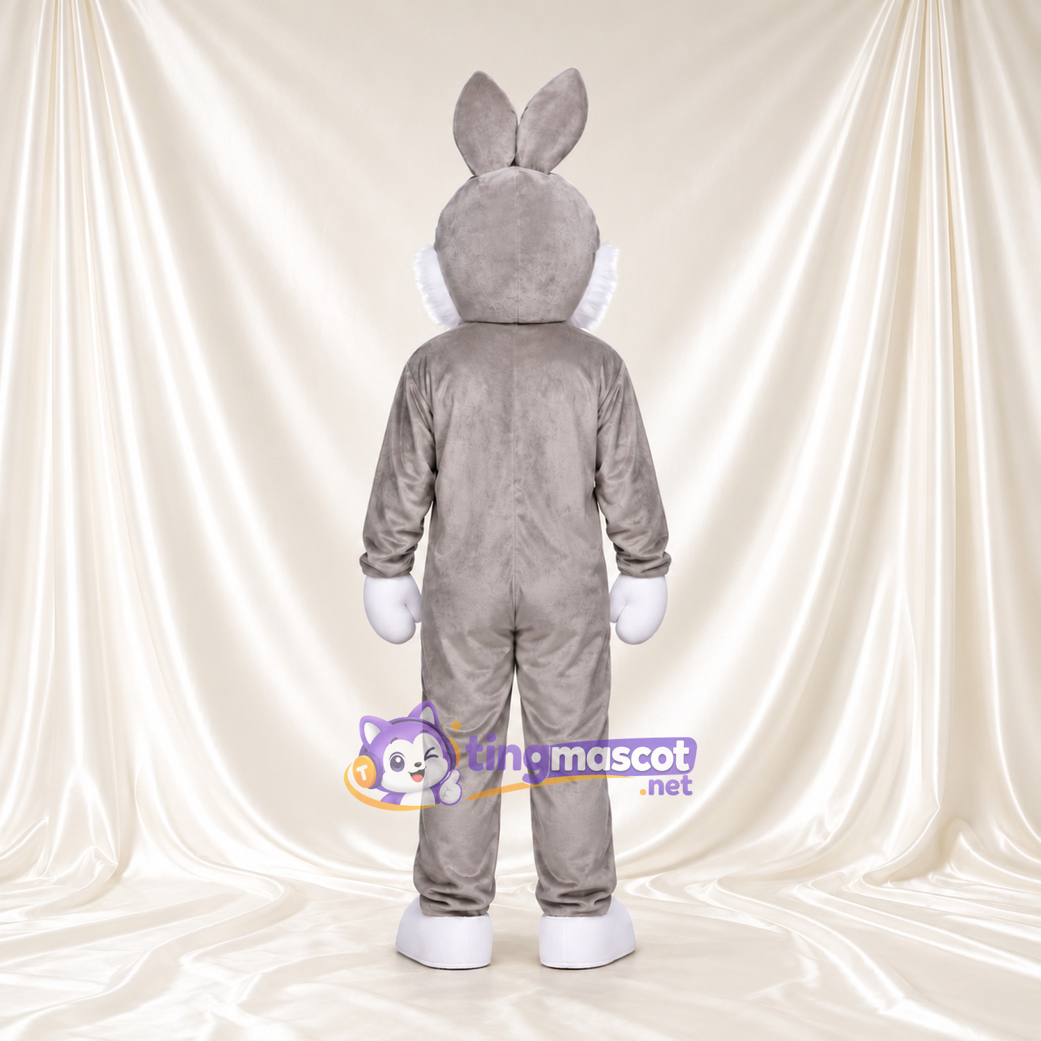 Costume de mascotte Lapin – gris – Joues (blanc); Oreille (rose); Nœud Costume de mascotte Lapin – gris – Joues (blanc); Oreille (rose); Nœud
