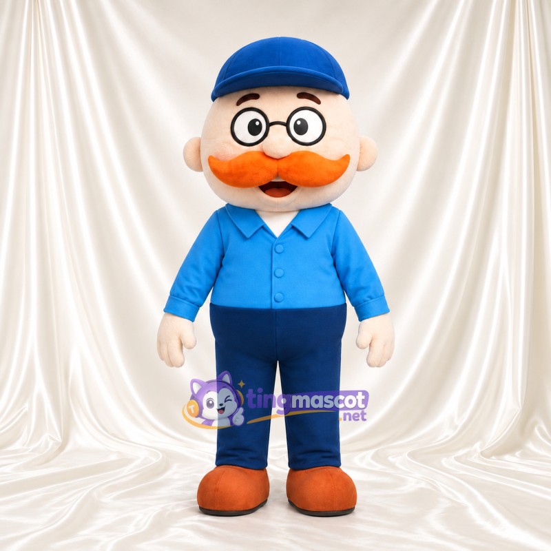 Maskottchenkostüm Mann mit Schnurrbart – wie abgebildet – Kappe (blau); Hemd (blau) Maskottchenkostüm Mann mit Schnurrbart – wie abgebildet – Kappe (blau); Hemd (blau)