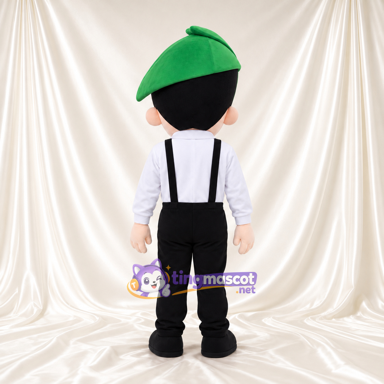 Boy Character Mascot Costume - Green Beret and Black Suspenders Boy Character Mascot Costume - Green Beret and Black Suspenders
