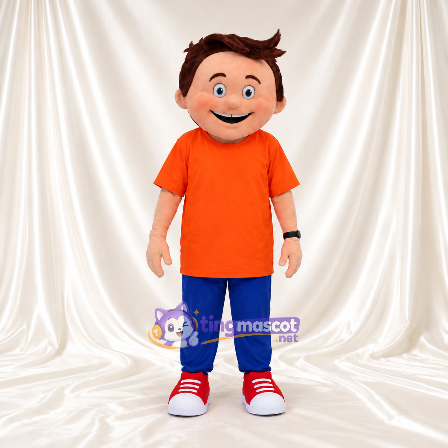 Maskottchenkostüm Jungenfigur – wie abgebildet – Hemd (orange); Hose (blau) Maskottchenkostüm Jungenfigur – wie abgebildet – Hemd (orange); Hose (blau)