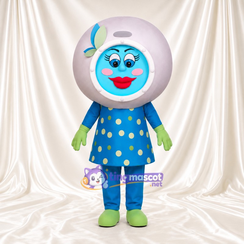 Maskottchenkostüm Mädchenfigur – wie abgebildet – Helm (rund); Kleid (blau, gepunktet) Maskottchenkostüm Mädchenfigur – wie abgebildet – Helm (rund); Kleid (blau, gepunktet)