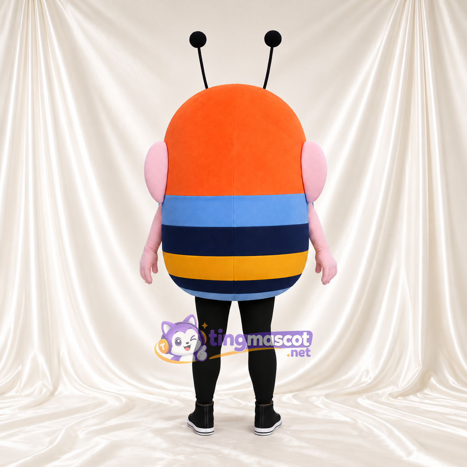 Costume de mascotte Abeille – orange / bleu – Corps rayé; Antennes (noir) Costume de mascotte Abeille – orange / bleu – Corps rayé; Antennes (noir)