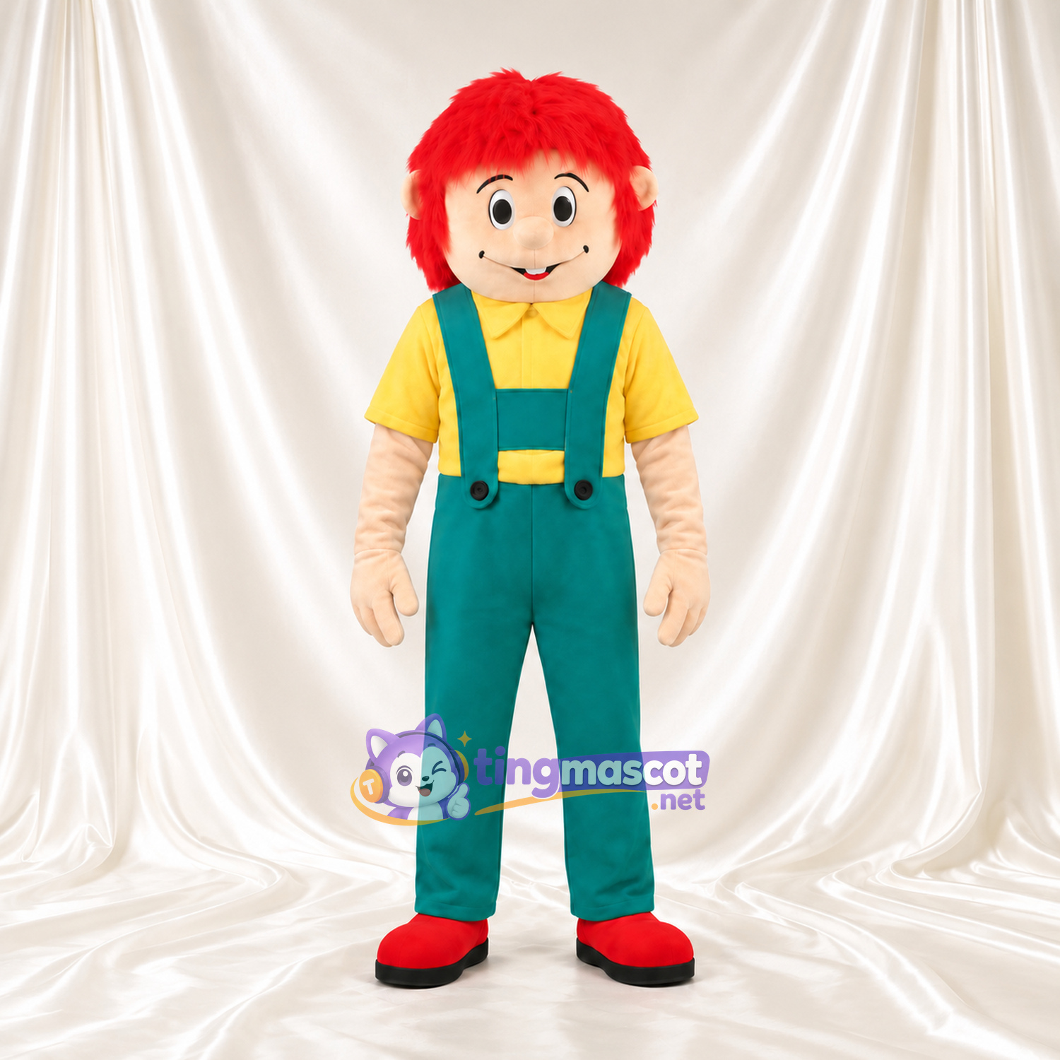 Costume de mascotte Garçon – rouge – Salopette (vert); Chemise (jaune) Costume de mascotte Garçon – rouge – Salopette (vert); Chemise (jaune)