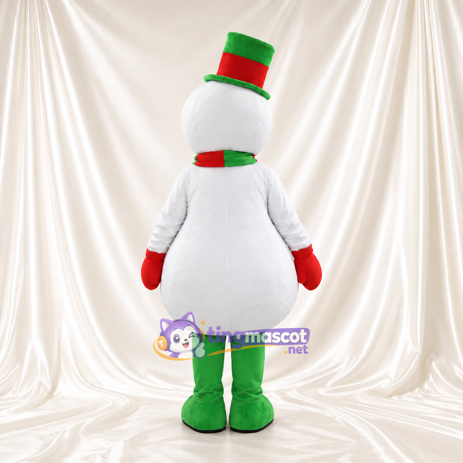 Maskottchenkostüm Schneemann – wie abgebildet – Hut (grün); Schal (rot, grün) Maskottchenkostüm Schneemann – wie abgebildet – Hut (grün); Schal (rot, grün)