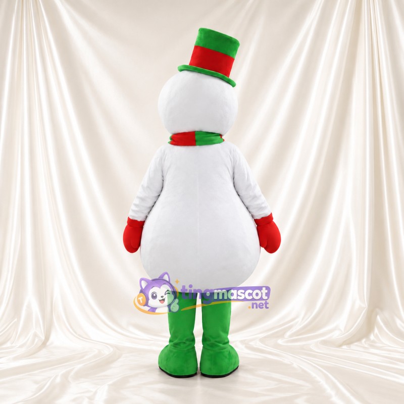 Maskottchenkostüm Schneemann – wie abgebildet – Hut (grün); Schal (rot, grün) Maskottchenkostüm Schneemann – wie abgebildet – Hut (grün); Schal (rot, grün)