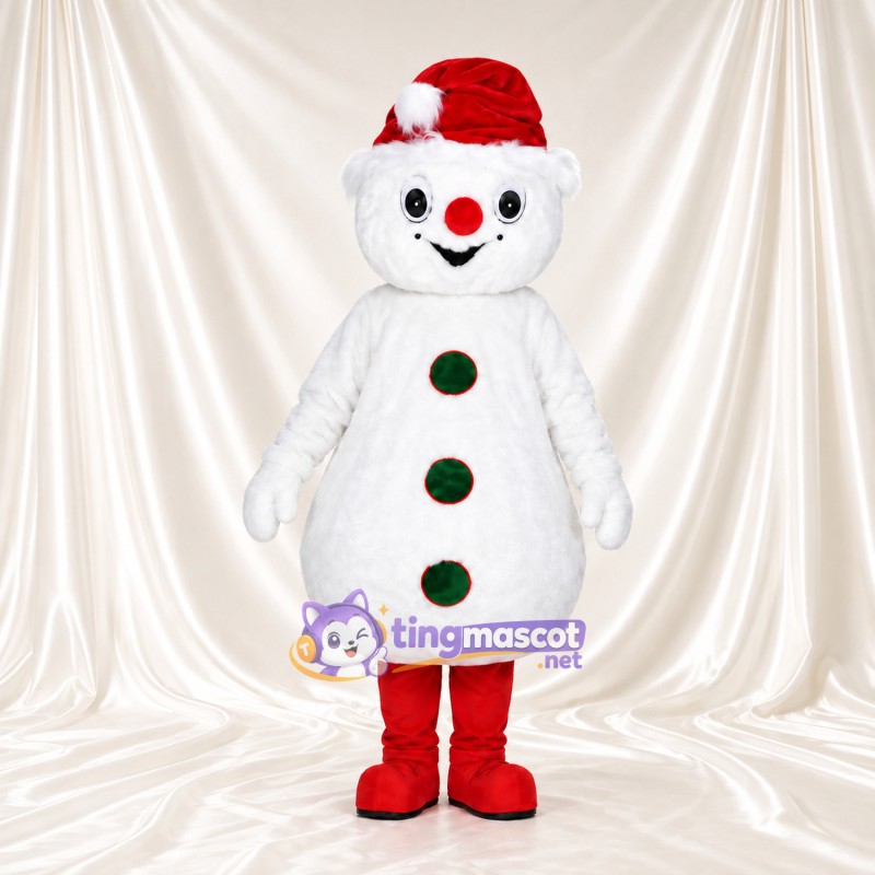 Costume de mascotte Bonhomme de neige – selon la photo – Bonnet de Noël (rouge); Boutons (vert) Costume de mascotte Bonhomme de neige – selon la photo – Bonnet de Noël (rouge); Boutons (vert)