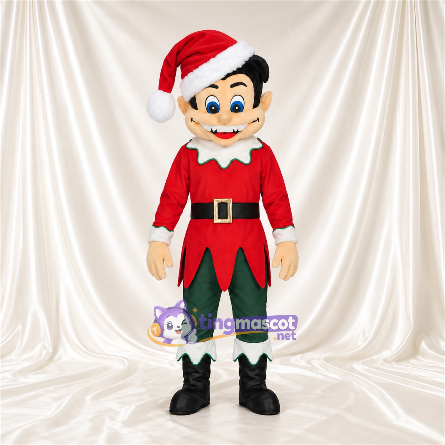 Christmas Elf Mascot Costume - Red Tunic and Green Pants Christmas Elf Mascot Costume - Red Tunic and Green Pants
