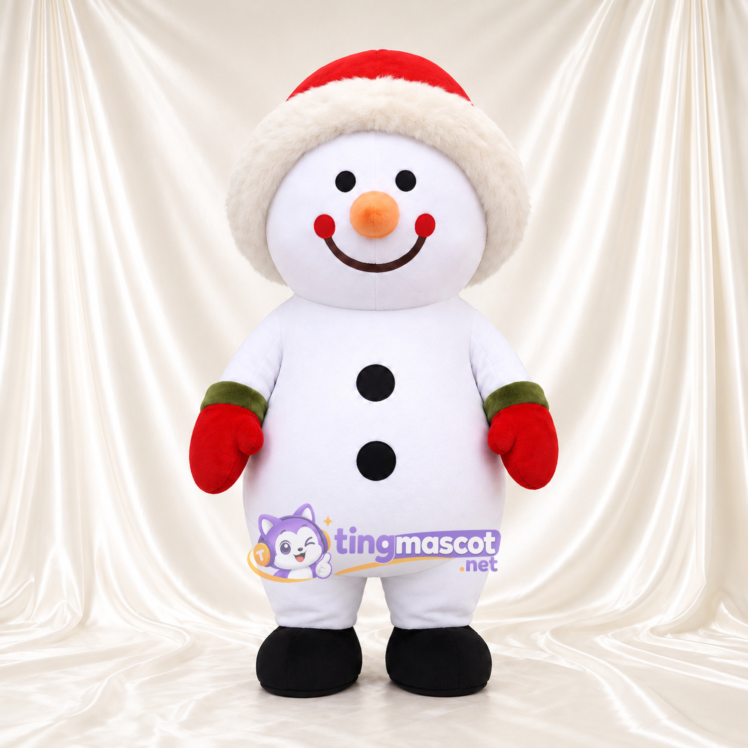Maskottchenkostüm Schneemann – wie abgebildet – Fäustlinge (rot); Weihnachtsmütze Maskottchenkostüm Schneemann – wie abgebildet – Fäustlinge (rot); Weihnachtsmütze