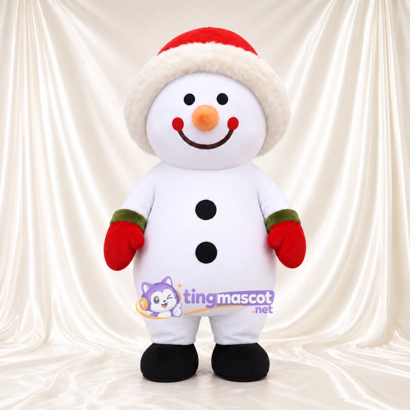 Maskottchenkostüm Schneemann – wie abgebildet – Fäustlinge (rot); Weihnachtsmütze Maskottchenkostüm Schneemann – wie abgebildet – Fäustlinge (rot); Weihnachtsmütze
