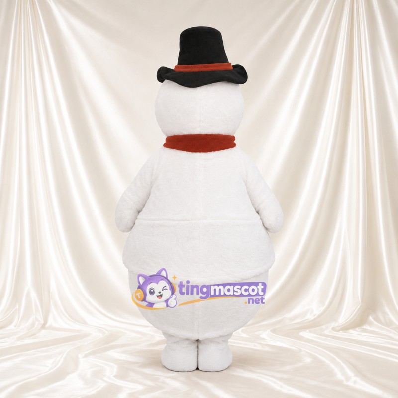 Snowman Mascot Costume - Black Top Hat and Brown Scarf Snowman Mascot Costume - Black Top Hat and Brown Scarf