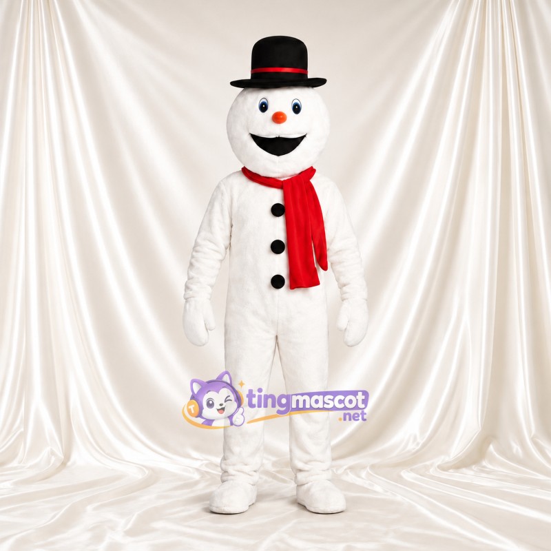 Snowman Mascot Costume - Black Hat and Short Red Scarf Snowman Mascot Costume - Black Hat and Short Red Scarf
