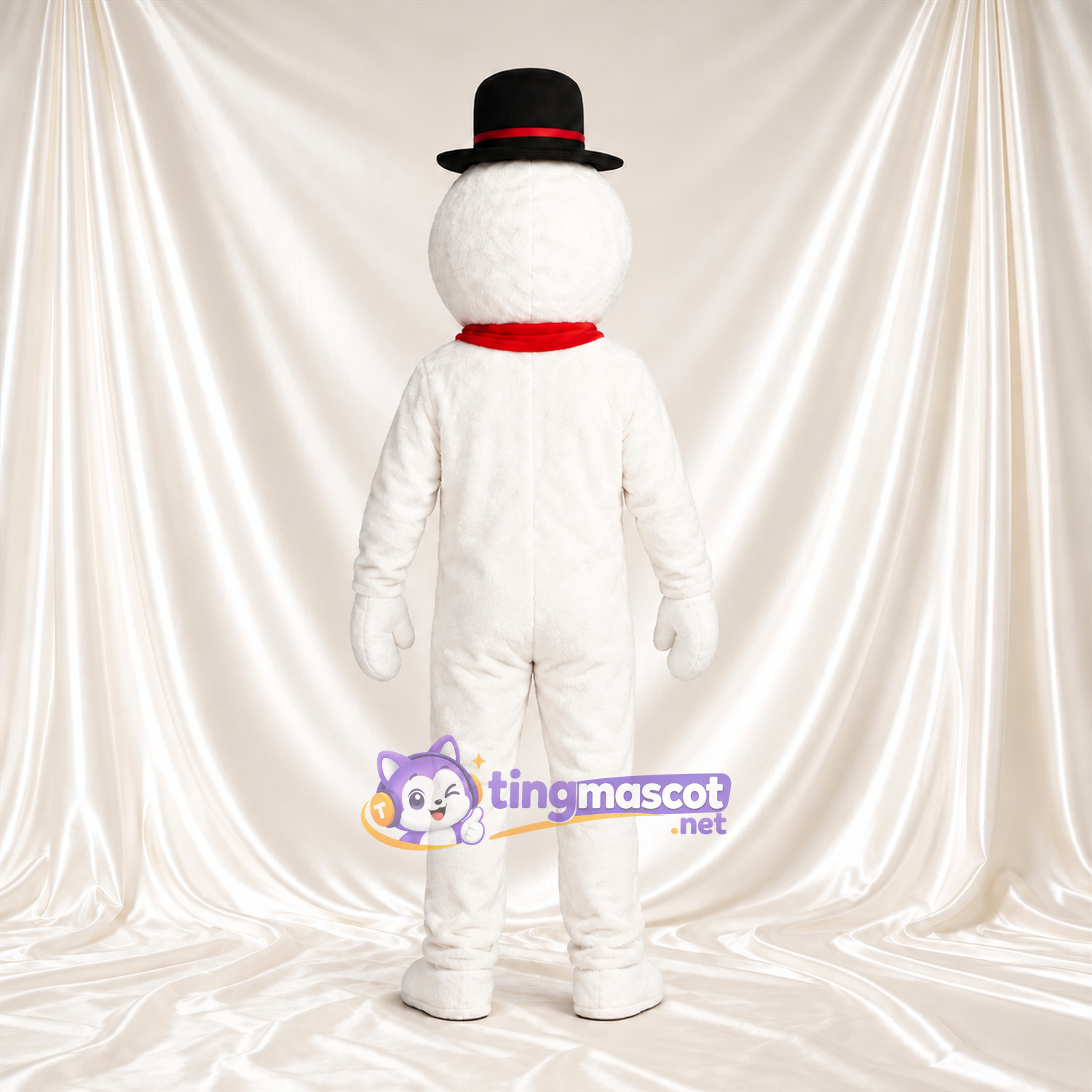 Snowman Mascot Costume - Black Hat and Short Red Scarf Snowman Mascot Costume - Black Hat and Short Red Scarf