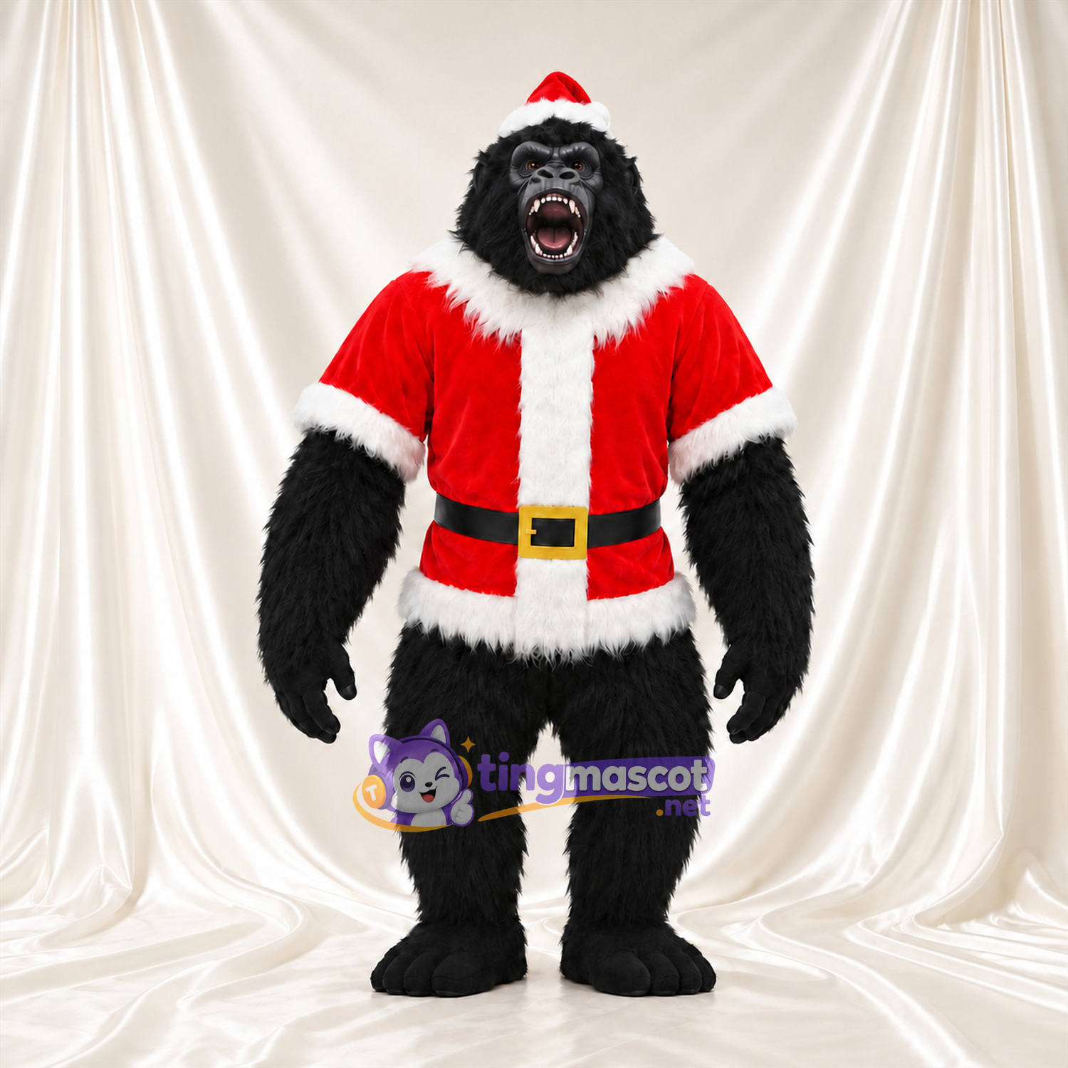 Black Gorilla Mascot Costume - Red Santa Jacket and Hat Black Gorilla Mascot Costume - Red Santa Jacket and Hat