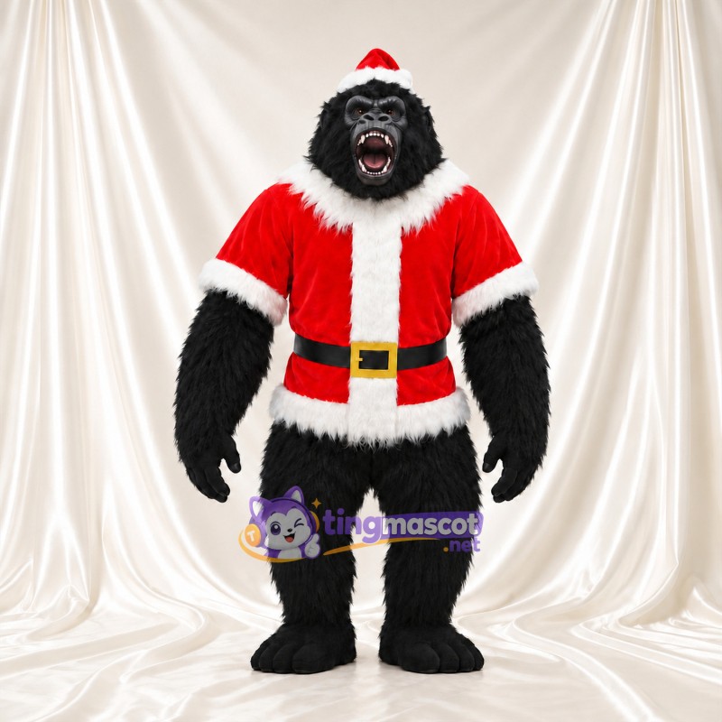 Black Gorilla Mascot Costume - Red Santa Jacket and Hat Black Gorilla Mascot Costume - Red Santa Jacket and Hat
