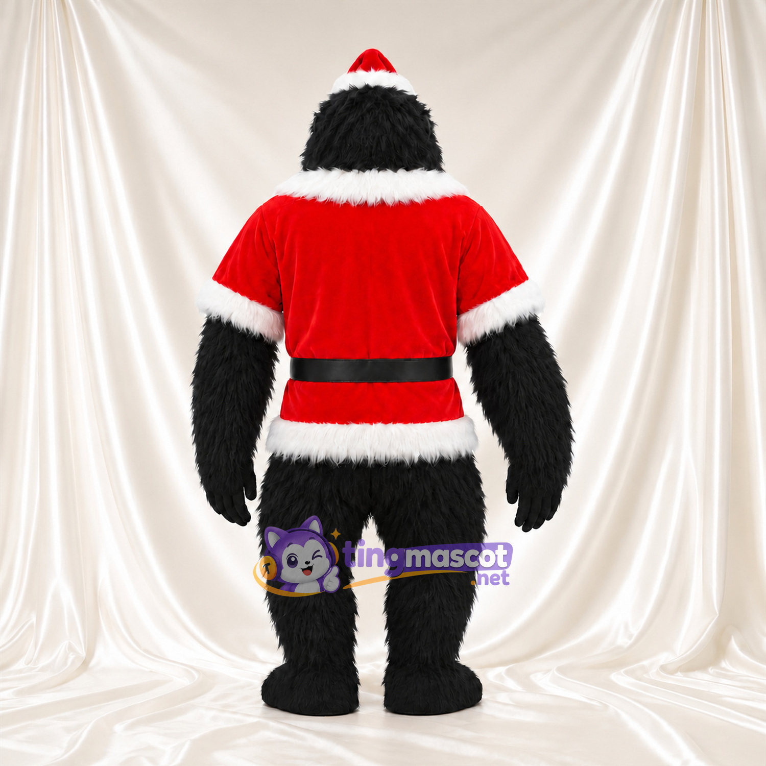 Black Gorilla Mascot Costume - Red Santa Jacket and Hat Black Gorilla Mascot Costume - Red Santa Jacket and Hat