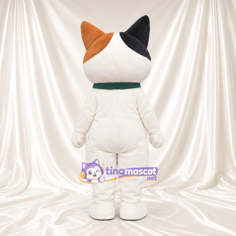 White Calico Cat Mascot Costume - Green Collar and Gold Bell White Calico Cat Mascot Costume - Green Collar and Gold Bell