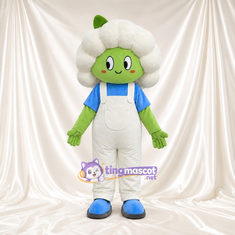 Costume de mascotte Chou-fleur – selon la photo – Salopette (blanc); Chemise (bleu) Costume de mascotte Chou-fleur – selon la photo – Salopette (blanc); Chemise (bleu)