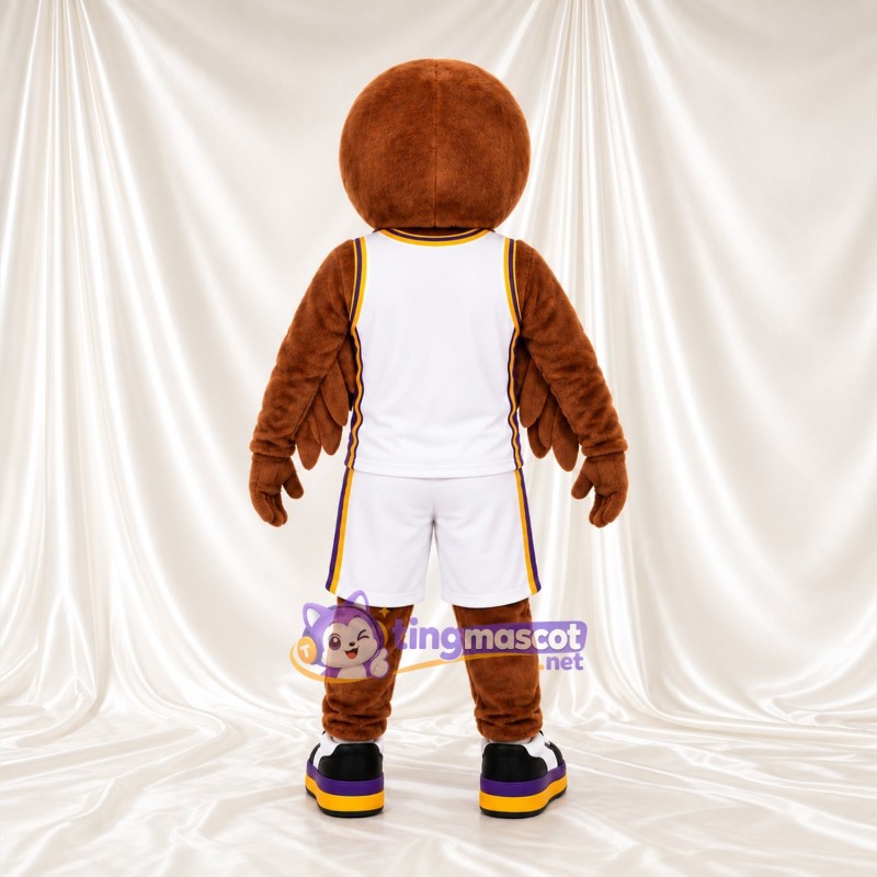 Costume de mascotte Faucon – marron – Tenue de basket (blanc) Costume de mascotte Faucon – marron – Tenue de basket (blanc)