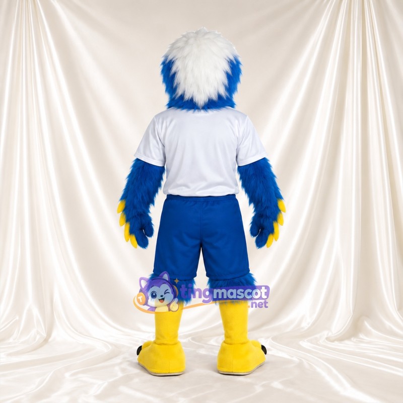 Costume de mascotte Pygargue à tête blanche – bleu – Maillot de sport (blanc); Short (bleu) Costume de mascotte Pygargue à tête blanche – bleu – Maillot de sport (blanc); Short (bleu)