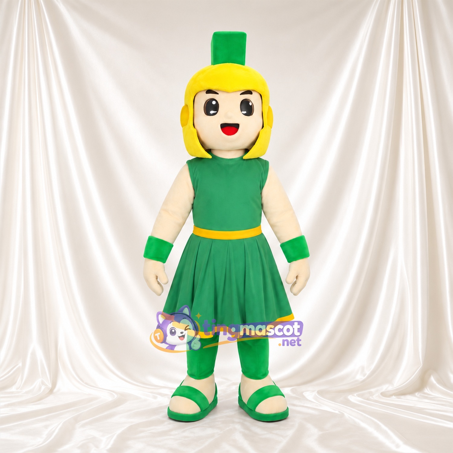 Costume de mascotte Guerrier – selon la photo – Robe (vert); Casque (jaune) Costume de mascotte Guerrier – selon la photo – Robe (vert); Casque (jaune)