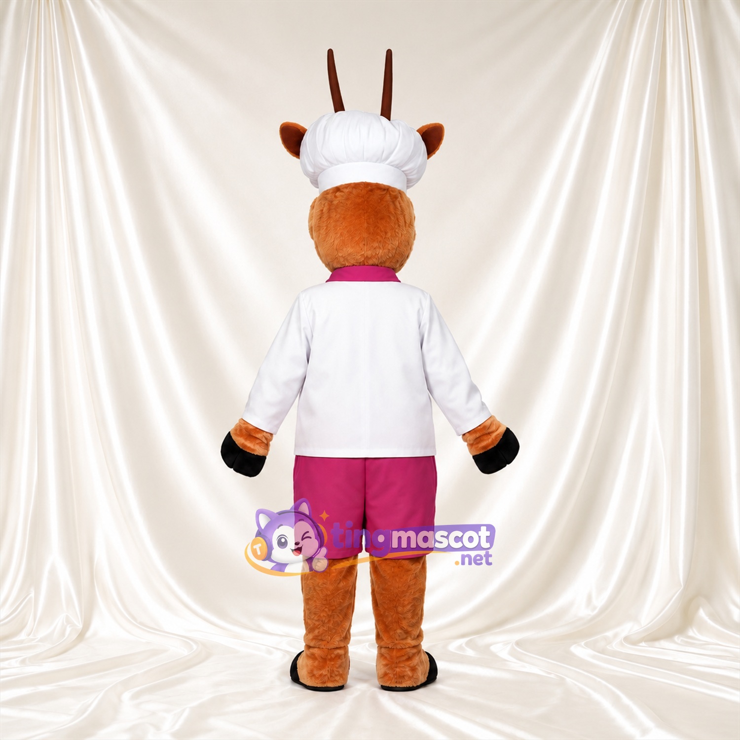 Maskottchenkostüm Antilope – braun – Jacke (weiß); Shorts (rosa) Maskottchenkostüm Antilope – braun – Jacke (weiß); Shorts (rosa)