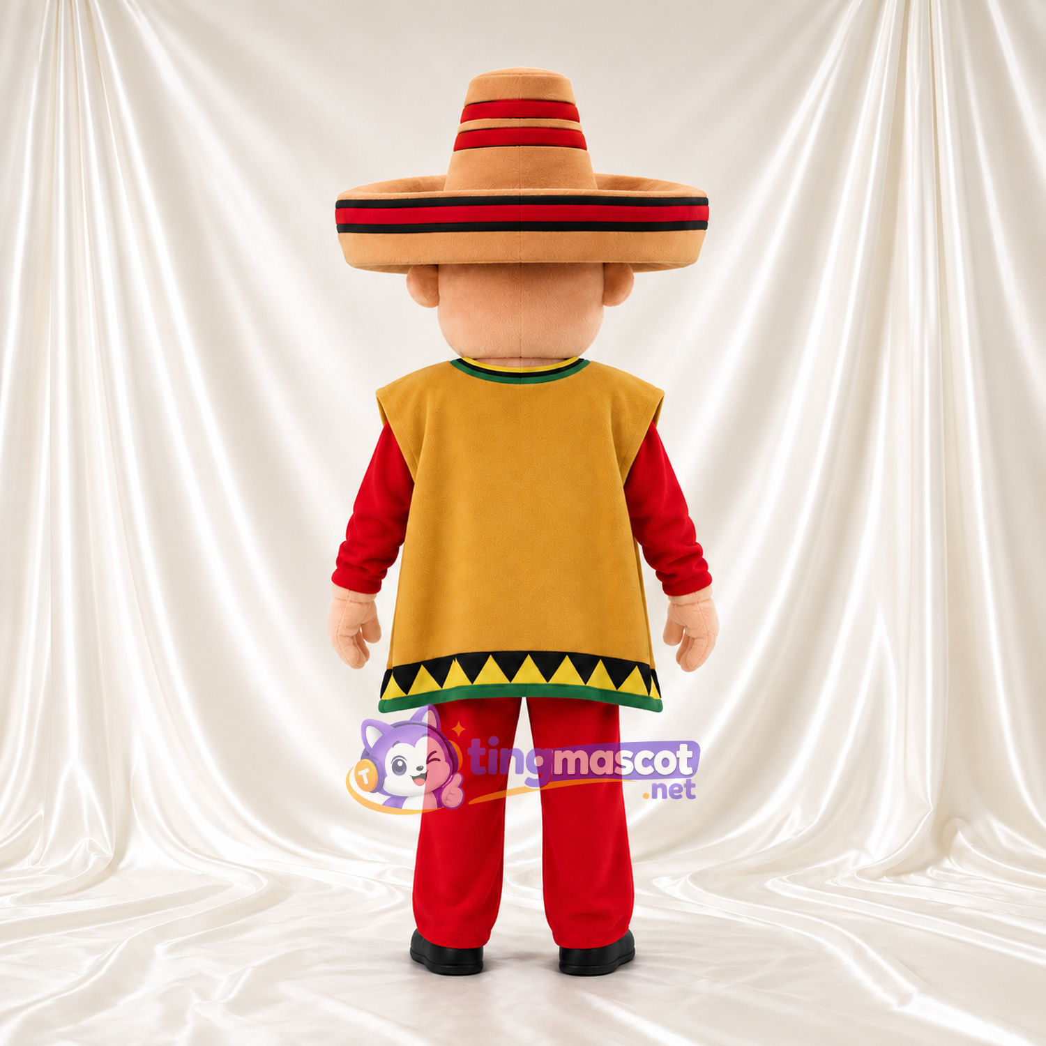 Maskottchenkostüm Figur mit Schnurrbart – wie abgebildet – Poncho (breit, goldfarben) Maskottchenkostüm Figur mit Schnurrbart – wie abgebildet – Poncho (breit, goldfarben)