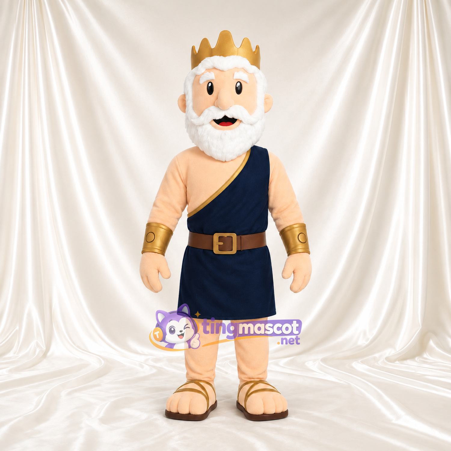 Maskottchenkostüm Bärtiger König – wie abgebildet – Krone (goldfarben); Toga (marineblau) Maskottchenkostüm Bärtiger König – wie abgebildet – Krone (goldfarben); Toga (marineblau)