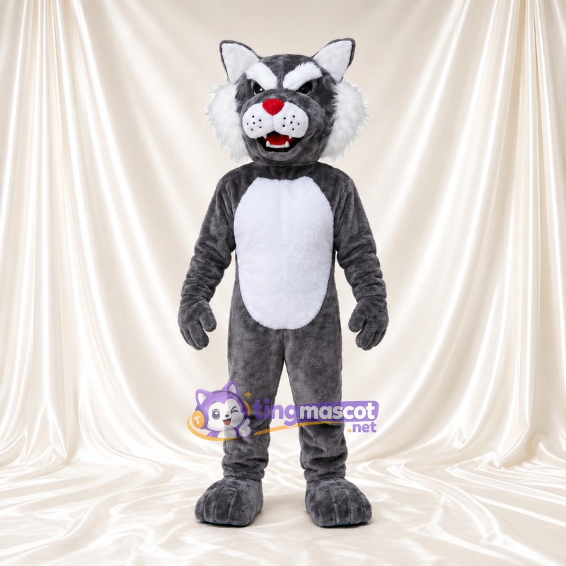 Costume de mascotte Chat sauvage – gris – Nez (rouge); Ventre (blanc) Costume de mascotte Chat sauvage – gris – Nez (rouge); Ventre (blanc)