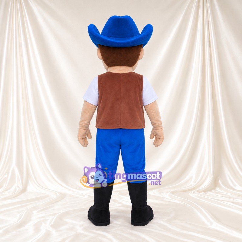 Costume de mascotte Personnage de cowboy – selon la photo – Chapeau (bleu); Gilet (marron) Costume de mascotte Personnage de cowboy – selon la photo – Chapeau (bleu); Gilet (marron)
