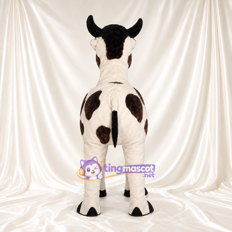 Black and White Bull Mascot Costume - Long Curved Horns and Pink Snout Black and White Bull Mascot Costume - Long Curved Horns and Pink Snout