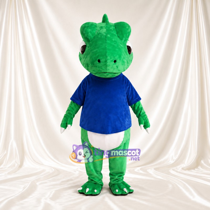 Costume de mascotte Dinosaure – vert – T-shirt (bleu); Ventre (blanc) Costume de mascotte Dinosaure – vert – T-shirt (bleu); Ventre (blanc)