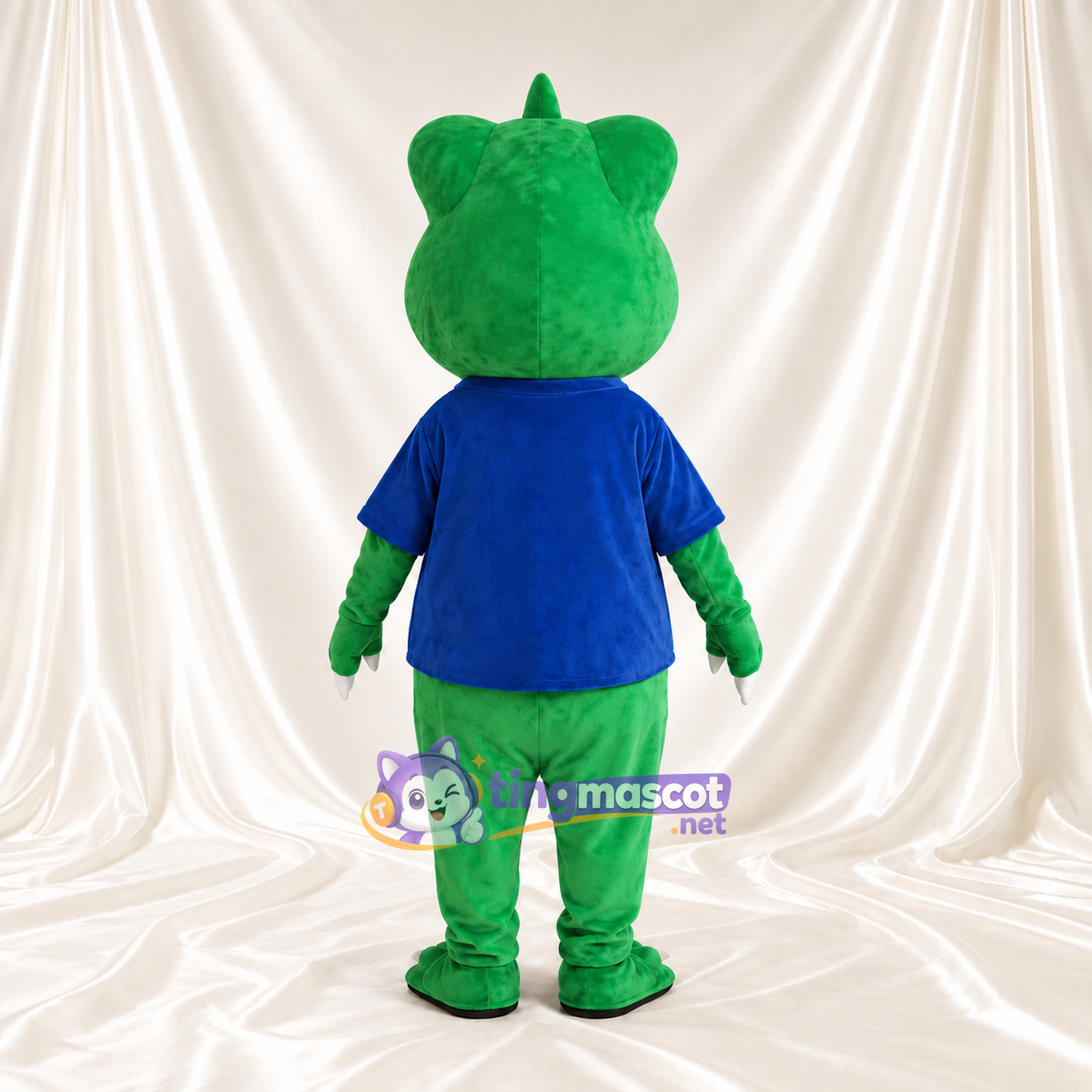 Costume de mascotte Dinosaure – vert – T-shirt (bleu); Ventre (blanc) Costume de mascotte Dinosaure – vert – T-shirt (bleu); Ventre (blanc)