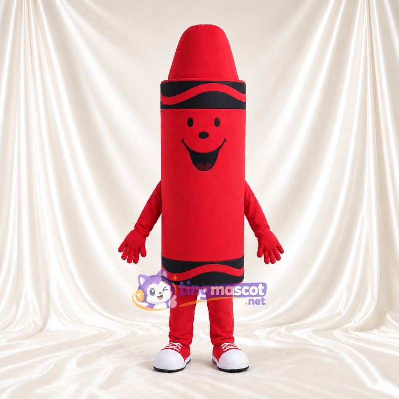 Costume de mascotte Crayon de cire – rouge – Visage souriant (noir) Costume de mascotte Crayon de cire – rouge – Visage souriant (noir)