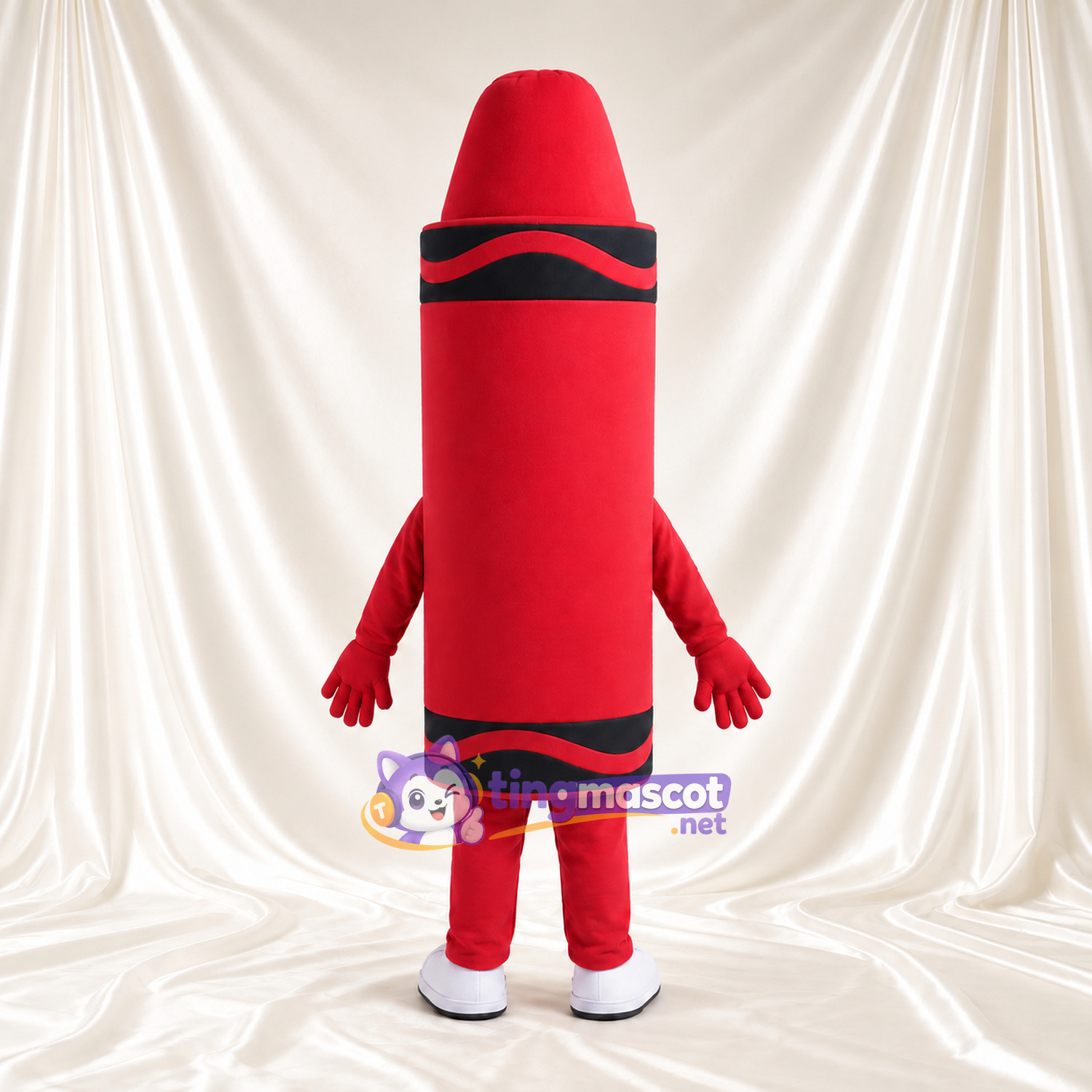 Costume de mascotte Crayon de cire – rouge – Visage souriant (noir) Costume de mascotte Crayon de cire – rouge – Visage souriant (noir)