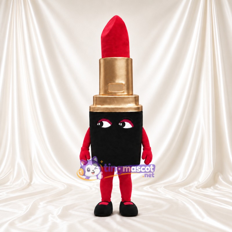Maskottchenkostüm Lippenstift – rot – Gesicht (goldfarben, schwarz)