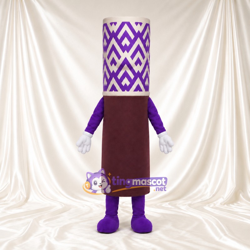 Purple Cosmetic Tube Mascot Costume - White Chevron Pattern Cap Purple Cosmetic Tube Mascot Costume - White Chevron Pattern Cap