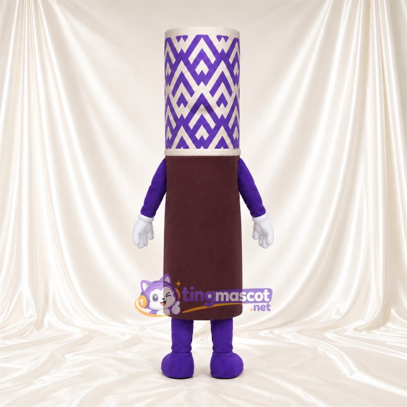 Purple Cosmetic Tube Mascot Costume - White Chevron Pattern Cap Purple Cosmetic Tube Mascot Costume - White Chevron Pattern Cap