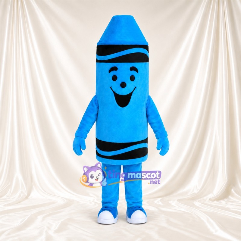 Costume de mascotte Crayon de cire – bleu – Visage souriant (noir) Costume de mascotte Crayon de cire – bleu – Visage souriant (noir)