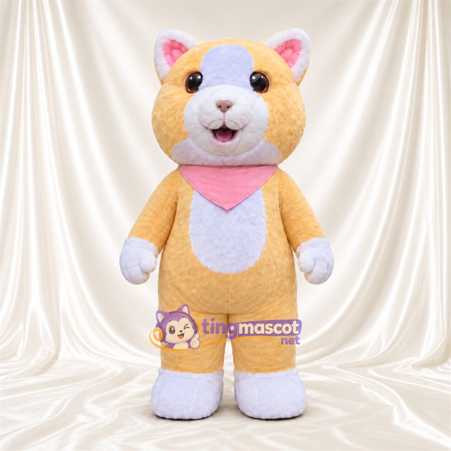 Costume de mascotte Chat – crème – Bandana (rose); Pattes (blanc) Costume de mascotte Chat – crème – Bandana (rose); Pattes (blanc)