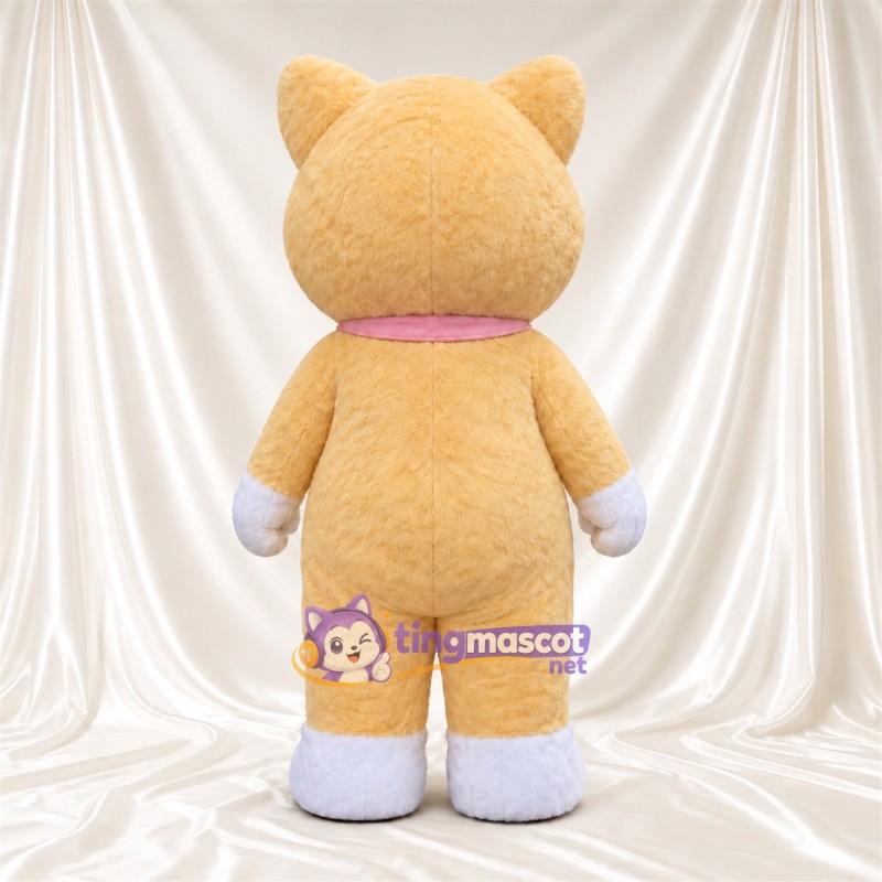 Costume de mascotte Chat – crème – Bandana (rose); Pattes (blanc) Costume de mascotte Chat – crème – Bandana (rose); Pattes (blanc)
