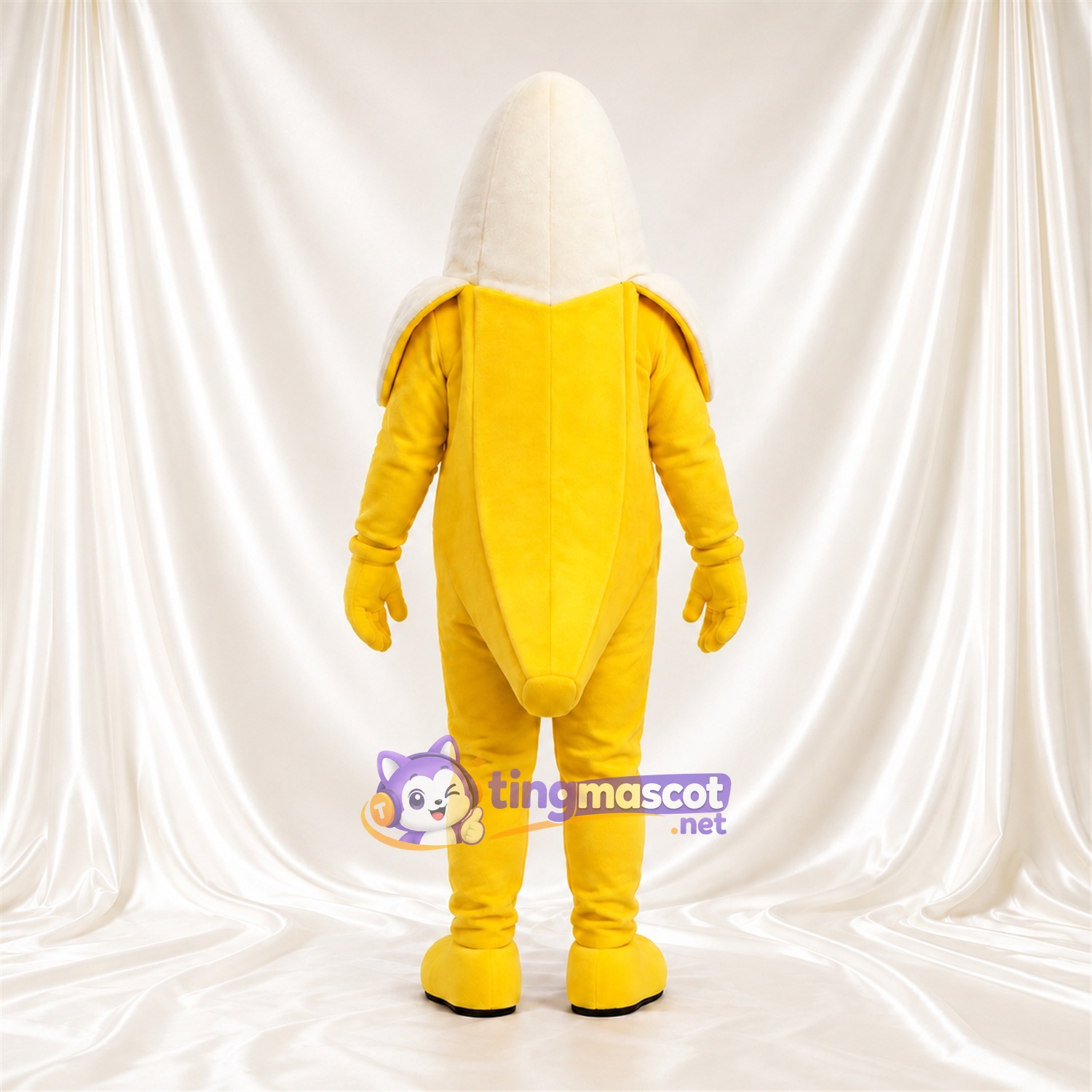 Yellow Banana Mascot Costume - Peeled Sides and Smiling White Fruit Yellow Banana Mascot Costume - Peeled Sides and Smiling White Fruit